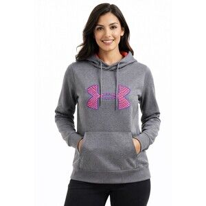 Under Armour Women Gray Hoodie Sweatshirt Logo Fleece Pullover Size Medium